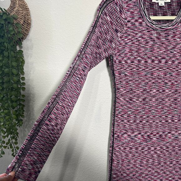 NEW KADA The Space Dye Ribbed Midi Dress Size Medium Berry Pink Black Baddie - Picture 8 of 11